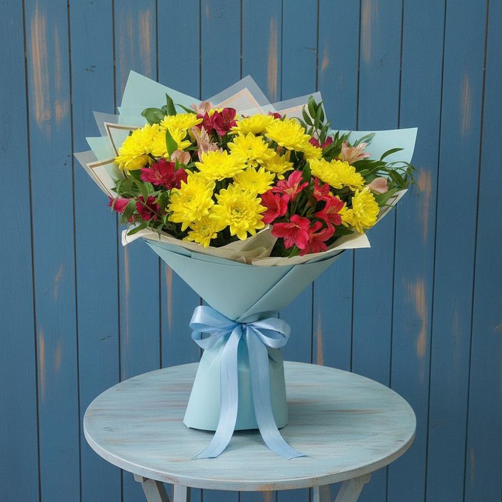 Букет цветов из: Альстромерии и Хризантемы в Первомайском Томской области