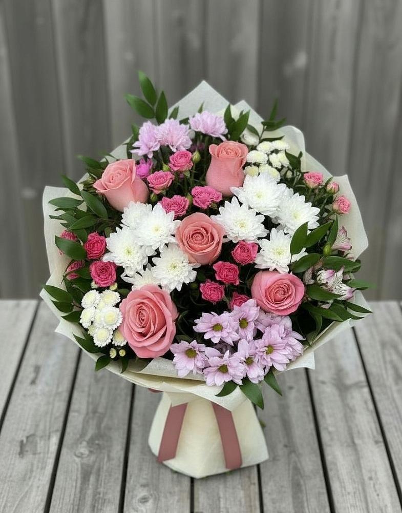 Букет цветов из: Альстромерии, Гвоздики, Розы и Хризантемы в Первомайском Томской области