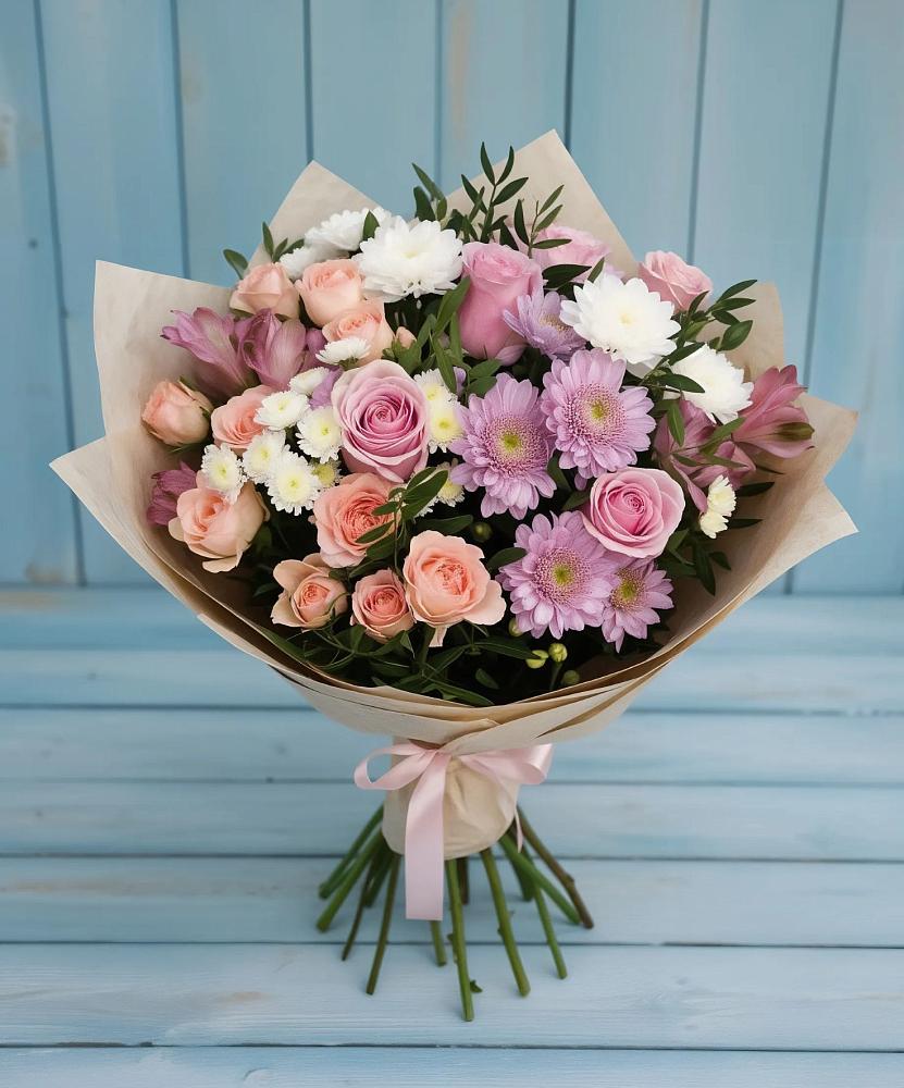 Букет цветов из: Хризантемы, Розы и Альстромерии в Первомайском Томской области