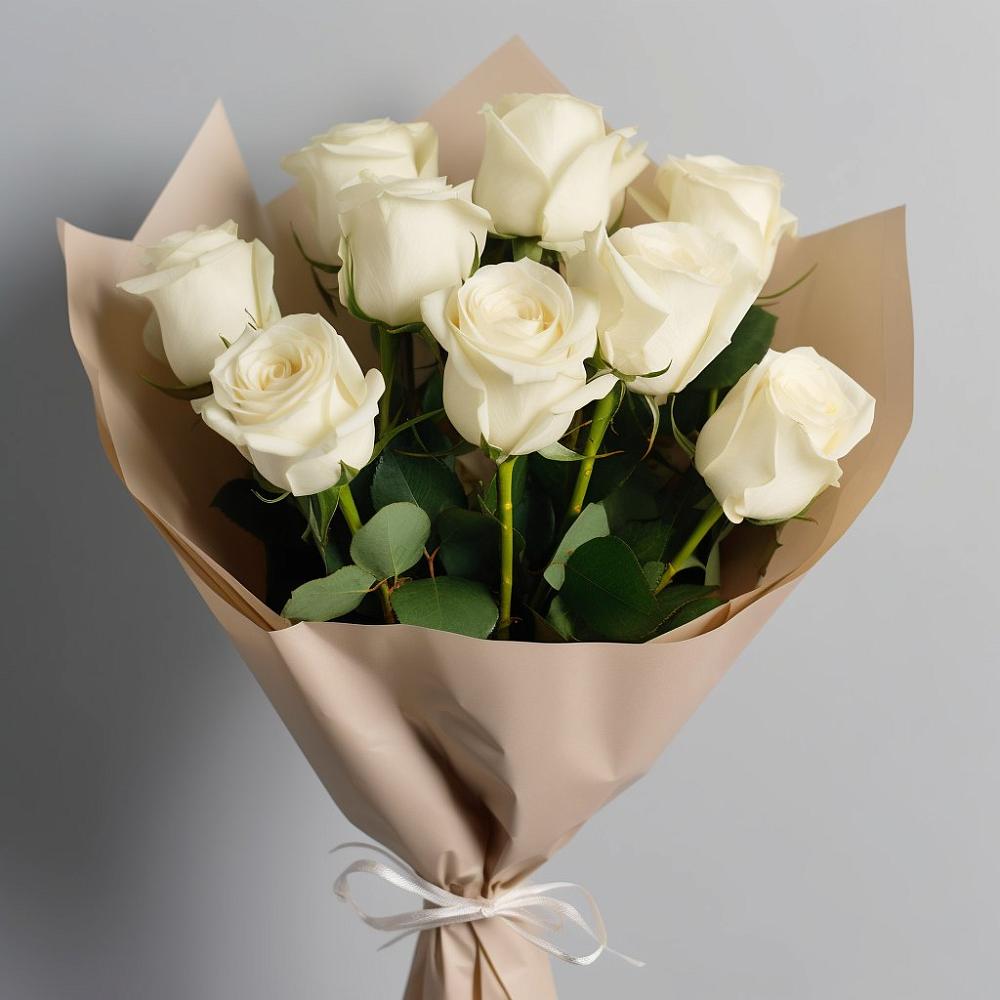 Букет 9 Белых роз Эдлесс Лав в Первомайском Томской области