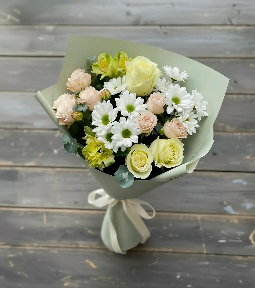 Букет цветов из: Альстромерии, Розы и Хризантемы в Первомайском Томской области