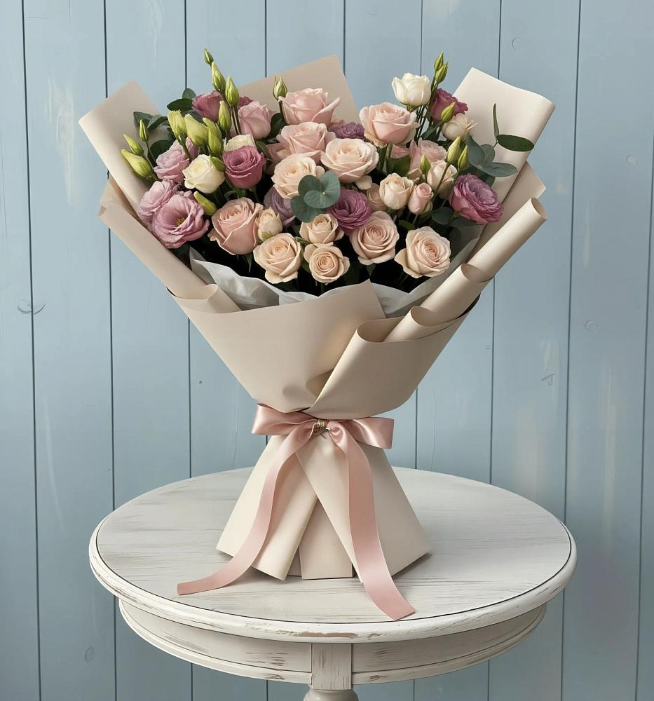 Букет цветов из: Розы и Лизиантусы в Первомайском Томской области