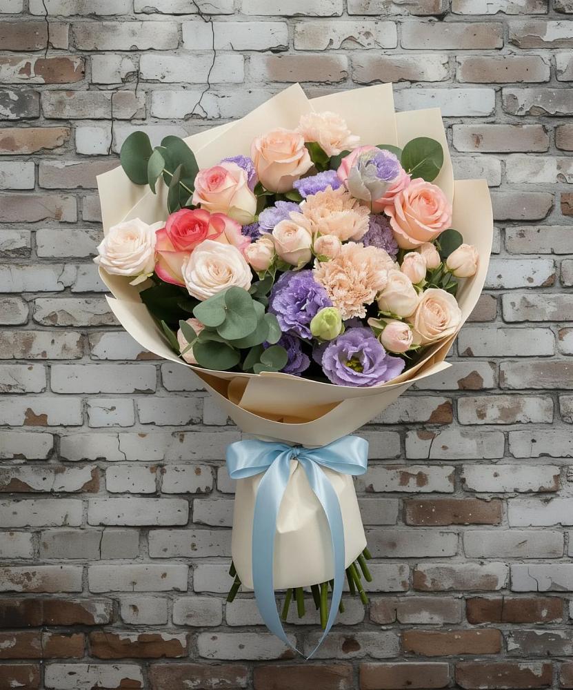 Букет цветов из: Розы, Лизиантусы и Гвоздики в Первомайском Томской области